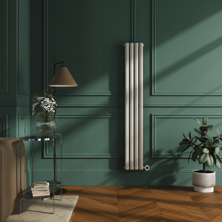 Linen Vertical Smart Electric Radiator with Wi-Fi Thermostat - 1.2KW - H1600xW236 - Bathroom Safe