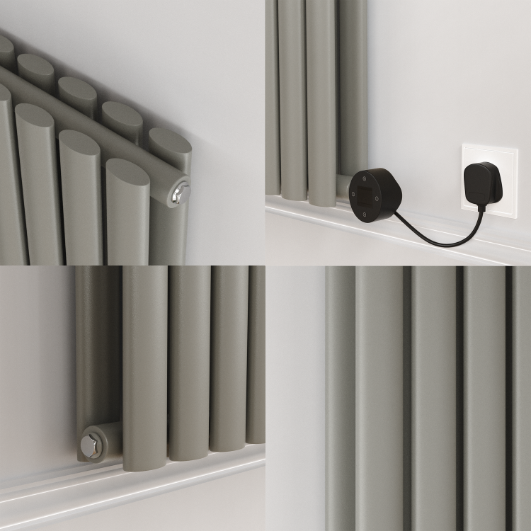 Smoked Stone Vertical Smart Electric Radiator with Wi-Fi Thermostat - 1200W - H1600xW236mm - Bathroom Safe