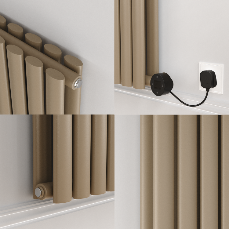 Beige grey Vertical Smart Electric Radiator with Wi-Fi Thermostat - 1.2KW - H1600xW354 - Bathroom Safe