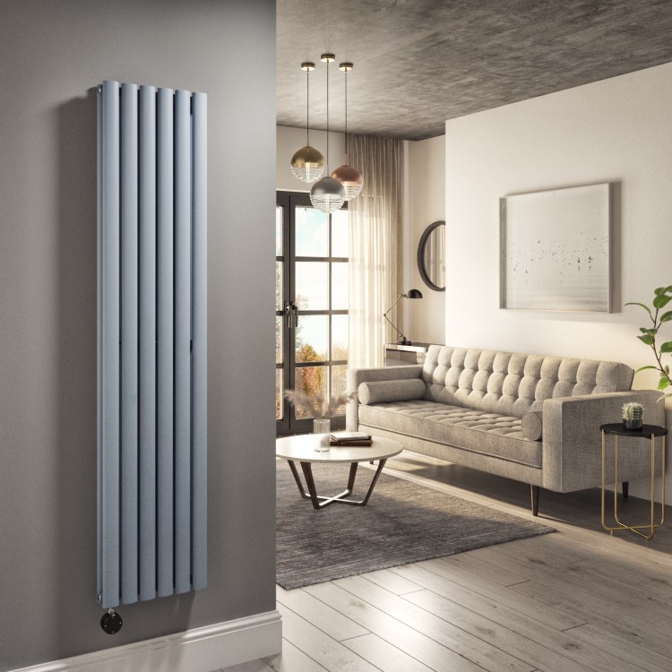 Refurbished Light Grey Electric Vertical Designer Radiator 1.2kW with Wifi Thermostat - Double Panel H1600xW354mm - IPX4 Bathroom Safe