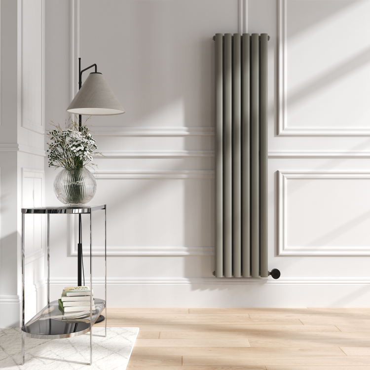 Smoked Stone Vertical Smart Electric Radiator with Wi-Fi Thermostat - 1.2KW - H1600xW354 - Bathroom Safe