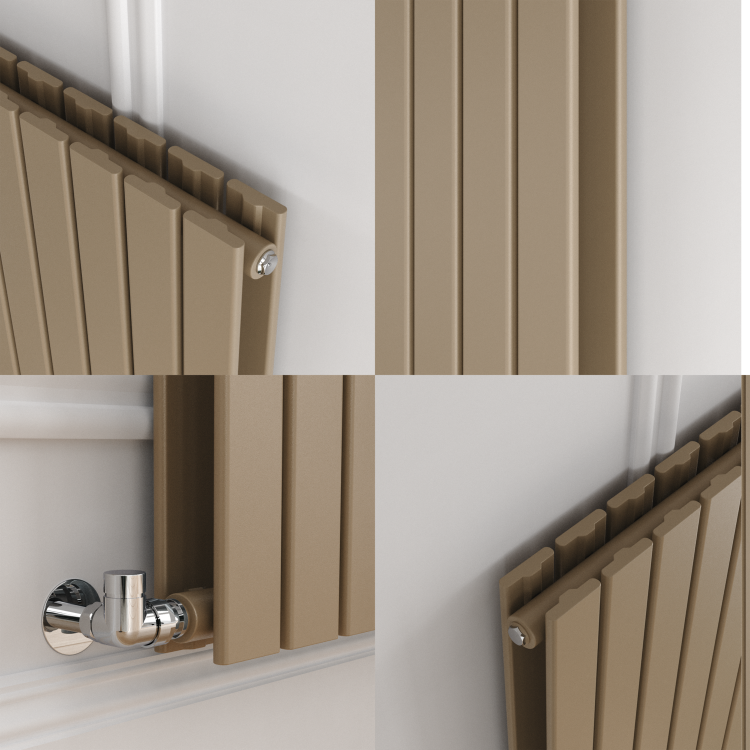 Riace Beige grey Vertical Flat Designer Radiator 1600x408mm Double Panel 3687 BTU