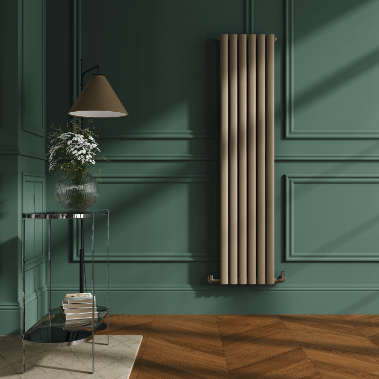 Sorrento Beige grey Vertical Oval Designer Radiator 1600x354mm Double Panel 3351 BTU