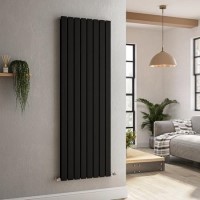 Riace Midnight Black Vertical Flat Designer Radiator 1600x544mm Double Panel 4916 BTU Riace Midnight Black Vertical Flat Designer Radiator 1600x544mm Double Panel 4916 BTU