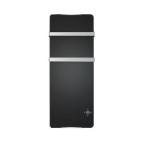 GRADE A2 - 1200W Black Designer Glass Heater Wall Mounted with 2 Towel Rails and Smart WiFi Alexa - IP24 Bathroom Safe 