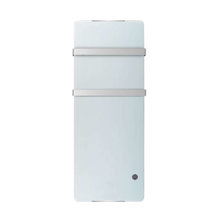 GRADE A3 - 1200W White Designer Glass Heater Wall Mounted with 2 Towel Rails and Smart WiFi Alexa - IP24 Bathroom Safe 