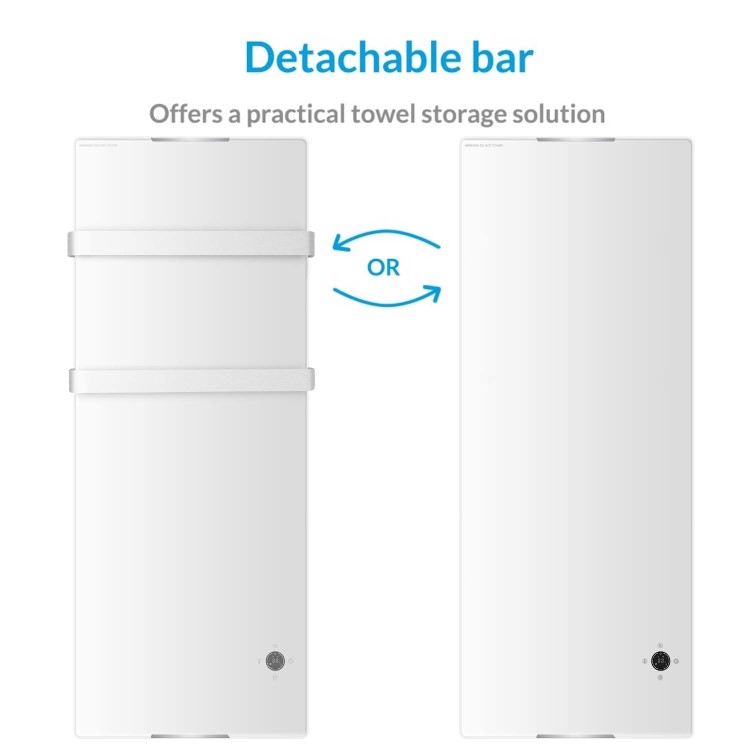 GRADE A3 - 1200W White Designer Glass Heater Wall Mounted with 2 Towel Rails and Smart WiFi Alexa - IP24 Bathroom Safe 