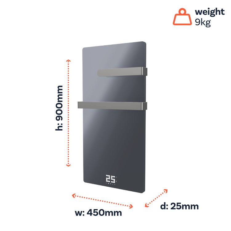 Low Energy 380w Infrared Designer Glass Wall Mounted Heater with Towel Rail and Smart WiFi Alexa - IP24 Bathroom Safe