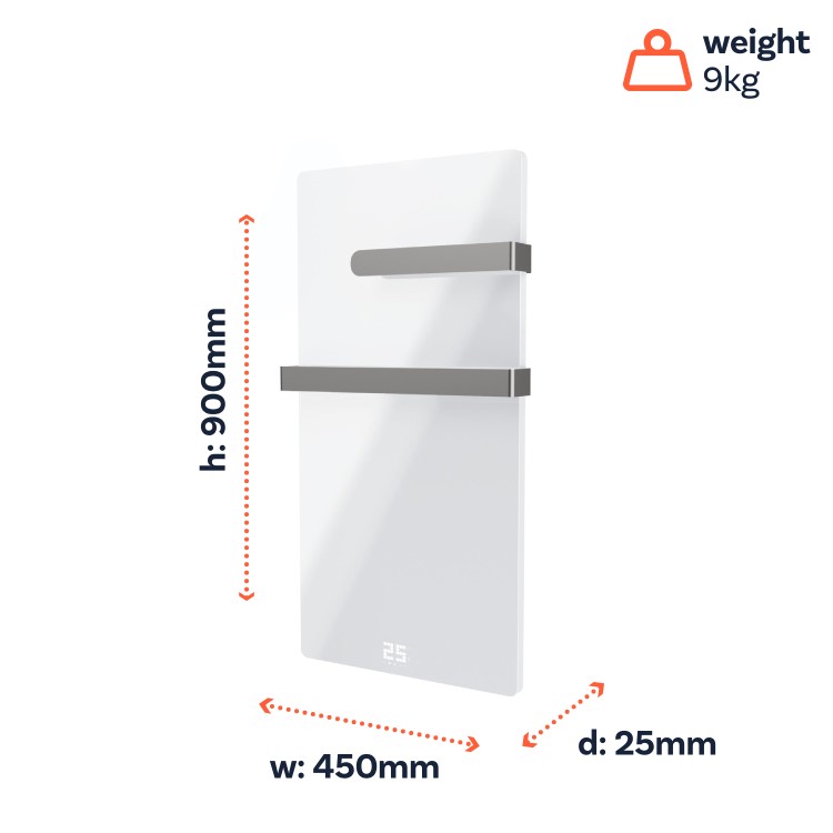 Low Energy 380w Infrared Designer Glass Wall Mounted Heater with Towel Rail and Smart WiFi Alexa - IP24 Bathroom Safe