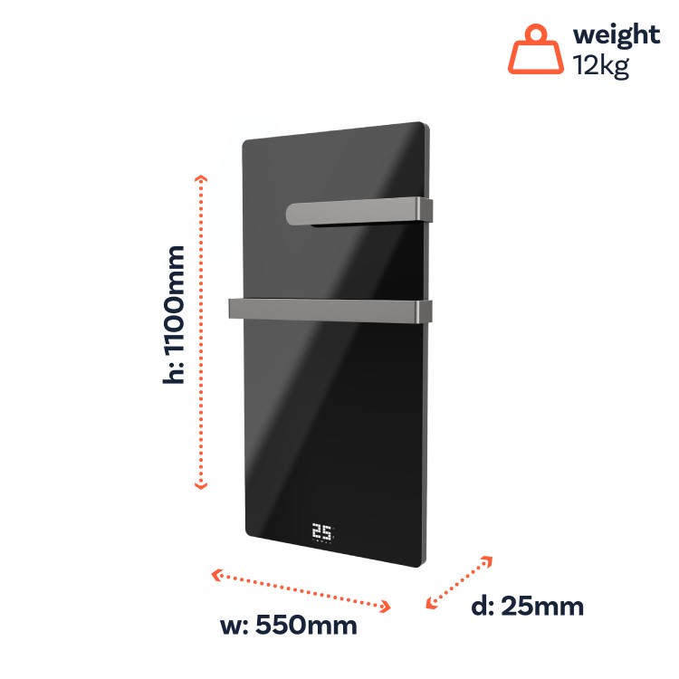 Low Energy 600w Infrared Designer Glass Wall Mounted Heater with Towel Rail and Smart WiFi Alexa - IP24 Bathroom Safe