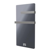 Refurbished 600W Smart Infrared Vertical Anthracite Glass Designer Wall Heater 550x1100mm with Optional Towel Rail - IP24 Bathroom Safe