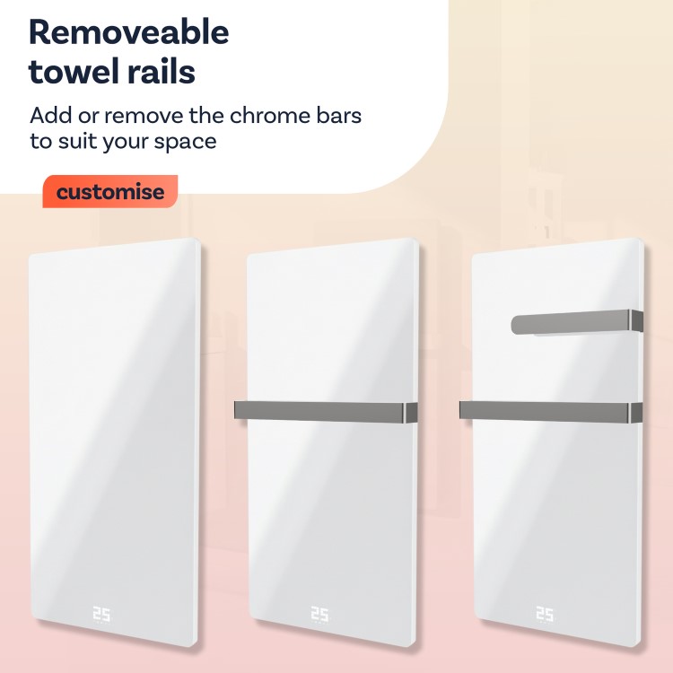 GRADE A2 - 600W Smart Infrared Vertical Anthracite Glass Designer Wall Heater 550x1100mm with Optional Towel Rail - IP24 Bathroom Safe