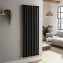 VS10-1600-BCO Sorrento Midnight Black Vertical Oval Designer Radiator 1600x590mm Single Panel 3804 BTU