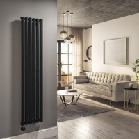 Refurbished Midnight Black Electric Vertical Designer Radiator 1kW with Wifi Thermostat - H1600xW354mm