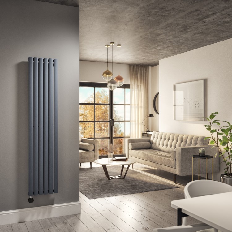 Anthracite Vertical Smart Electric Radiator with Wi-Fi Thermostat - 1kW - H1600xW354mm - Bathroom Safe
