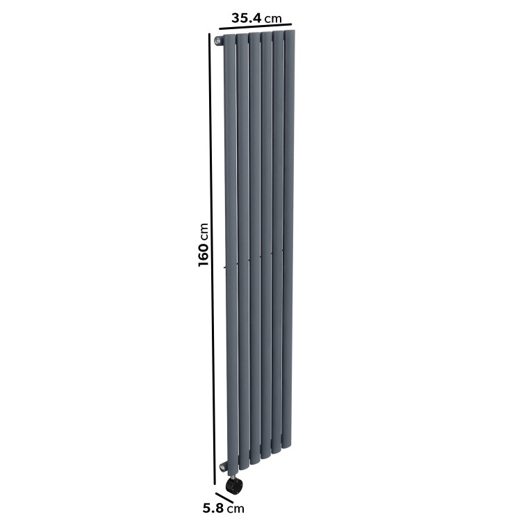 Anthracite Vertical Smart Electric Radiator with Wi-Fi Thermostat - 1kW - H1600xW354mm - Bathroom Safe