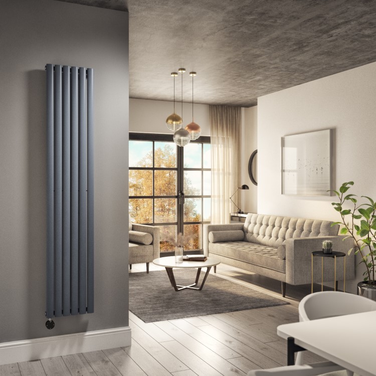 Anthracite Vertical Smart Electric Radiator with Wi-Fi Thermostat - 2000W - H1800xW354mm - Bathroom Safe