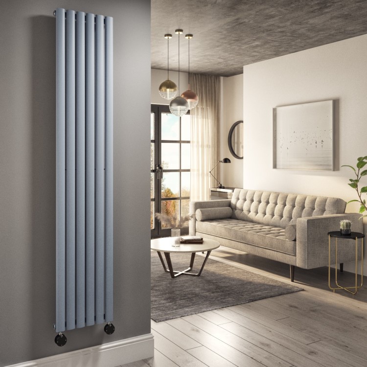 Light Grey Vertical Smart Electric Radiator with Wi-Fi Thermostat - 2000W - H1800xW354mm - Bathroom Safe
