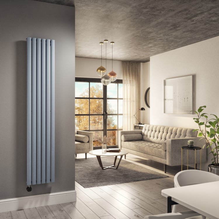 Light Grey Vertical Smart Electric Radiator with Wi-Fi Thermostat - 2000W - H1800xW354mm - Bathroom Safe