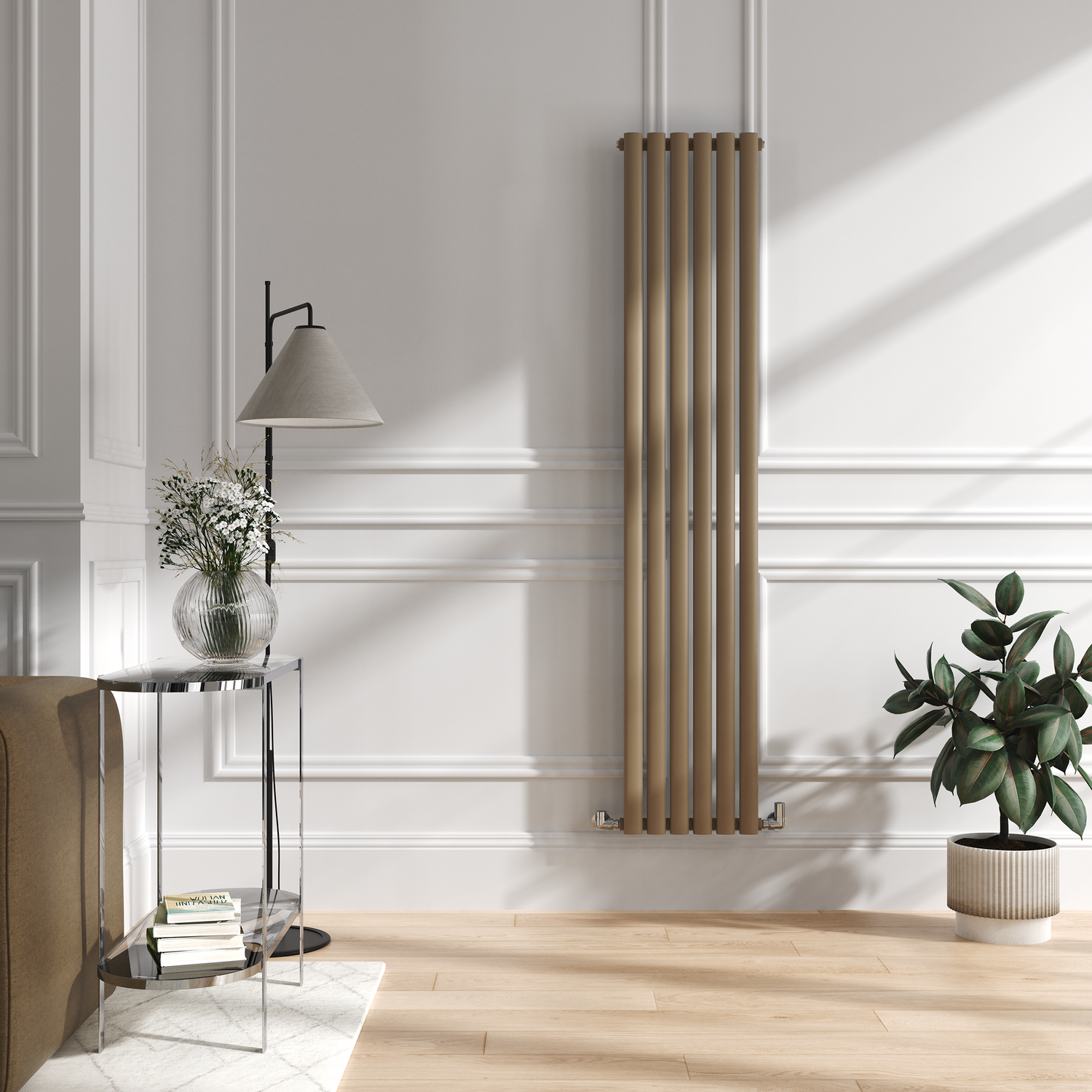 Buy Sorrento Beige grey Vertical Oval Designer Radiator 1800x354mm ...