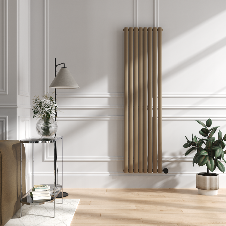 Beige grey Vertical Smart Electric Radiator with Wi-Fi Thermostat - 2x1.2KW - H1800xW472 - Bathroom Safe