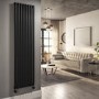 Midnight Black Vertical Smart Electric Radiator with Wi-Fi Thermostat - 2400W - H1800xW472mm - Bathroom Safe