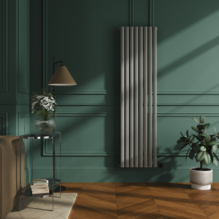 Smoked Stone Vertical Smart Electric Radiator with Wi-Fi Thermostat - 2400W - H1800xW472 - Bathroom Safe