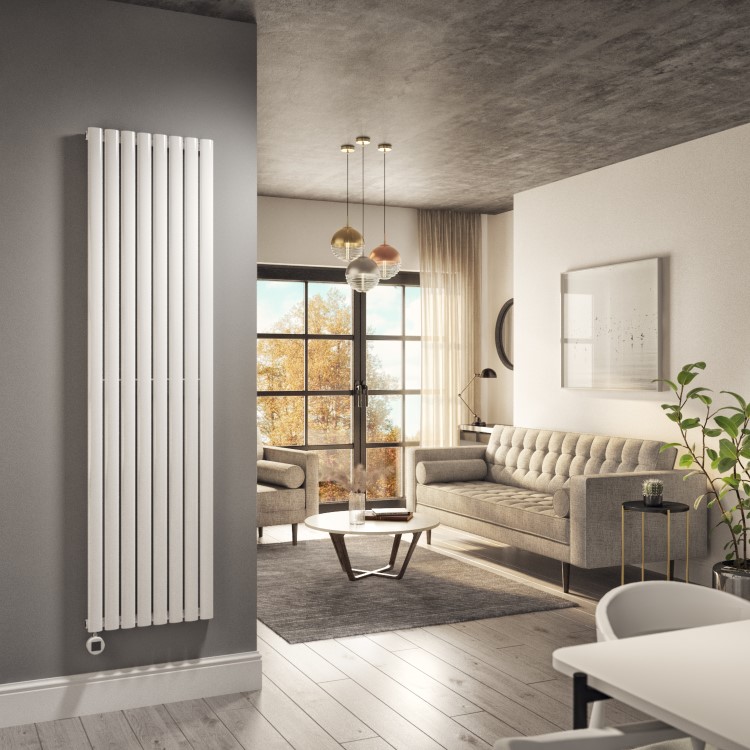 White Vertical Smart Electric Radiator with Wi-Fi Thermostat - 2400W - H1800xW472mm - Bathroom Safe
