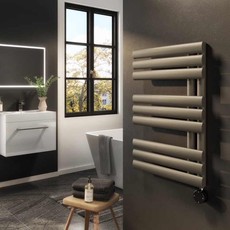 GRADE A1 - Brass Electric Towel Radiator 0.6kW with Wifi Thermostat - H650xW450mm - IPX4 Bathroom Safe