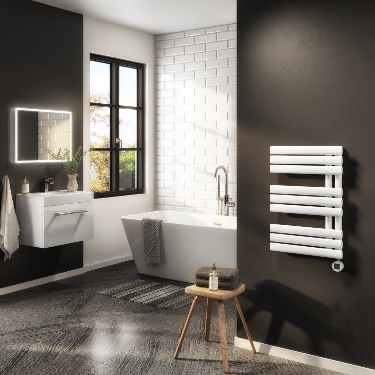 GRADE A1 - White Electric Towel Radiator 0.6kW with Wifi Thermostat - H650xW450mm - IPX4 Bathroom Safe
