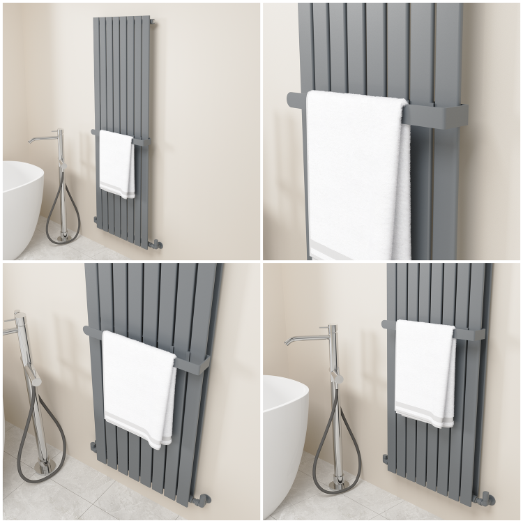 Anthracite Designer Wall-Mounted Towel Holder for Steel & Electric Radiators - 520mm