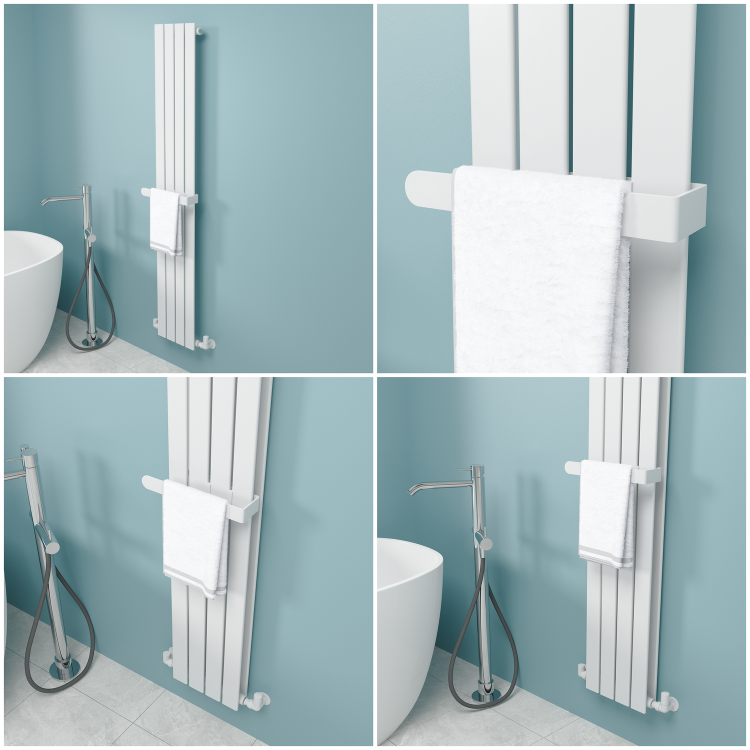 White Designer Wall-Mounted Towel Holder for Steel & Electric Radiators - 320mm