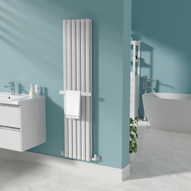 White Designer Wall-Mounted Towel Holder for Steel & Electric Radiators - 420mm