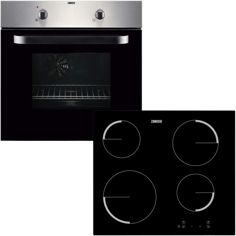Refurbished Zanussi ZPVF4130X 60cm Single Built In Electric Oven And Ceramic Hob Pack Stainless Steel