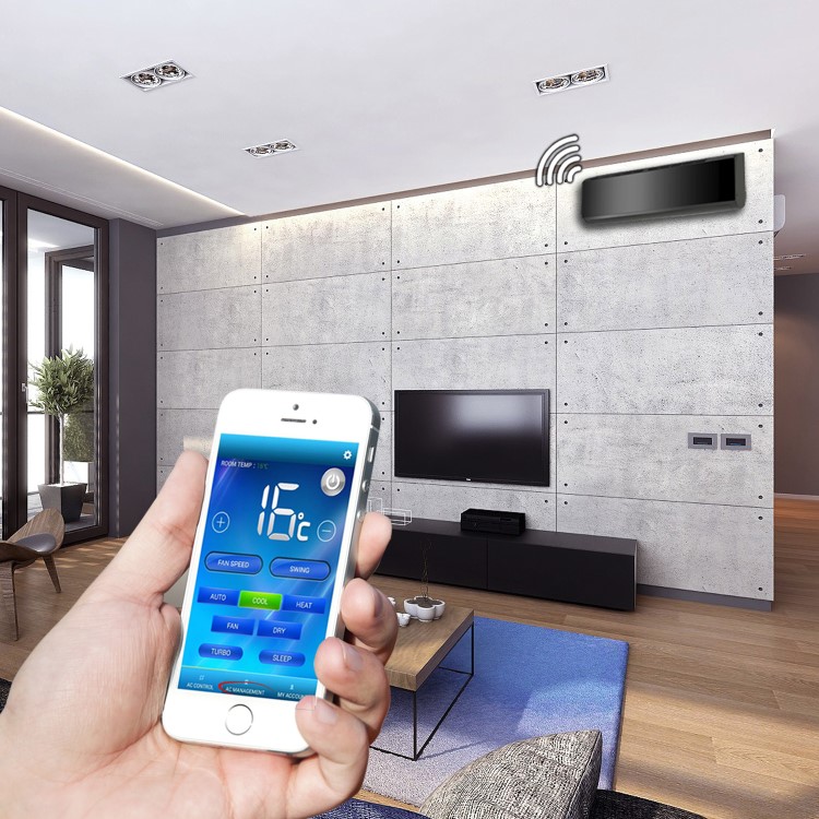18000 BTU Black Hitachi Powered Smart Wall Mounted Split Inverter Air Conditioner with a Heat Pump 