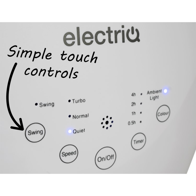 GRADE A1 - electriQ eiQ-AM07 Quiet 24 inch Bladeless Tower Fan with Mood Light