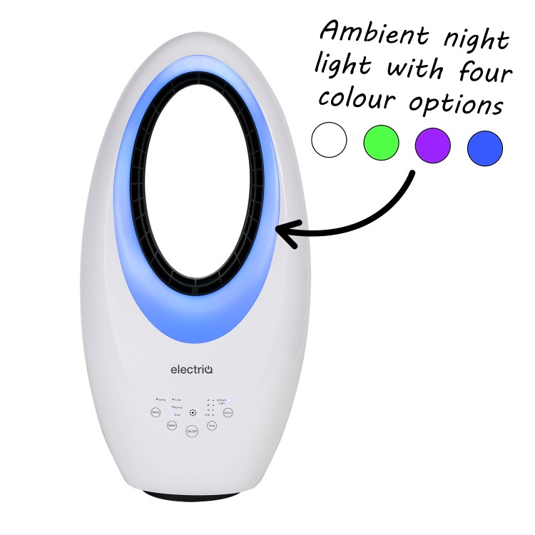 GRADE A1 - electriQ eiQ-AM07 Quiet 24 inch Bladeless Tower Fan with Mood Light