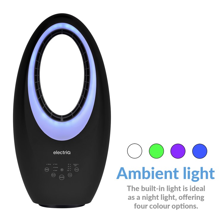 GRADE A1 - electriQ eiQ-AM07B 24 inch Bladeless Quiet Tower Fan with Mood Light - Black