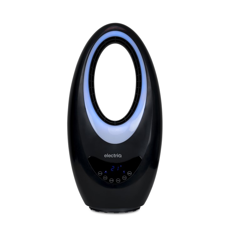 electriQ Black Bladeless Heater Fan 2kW with Optional Mood Light