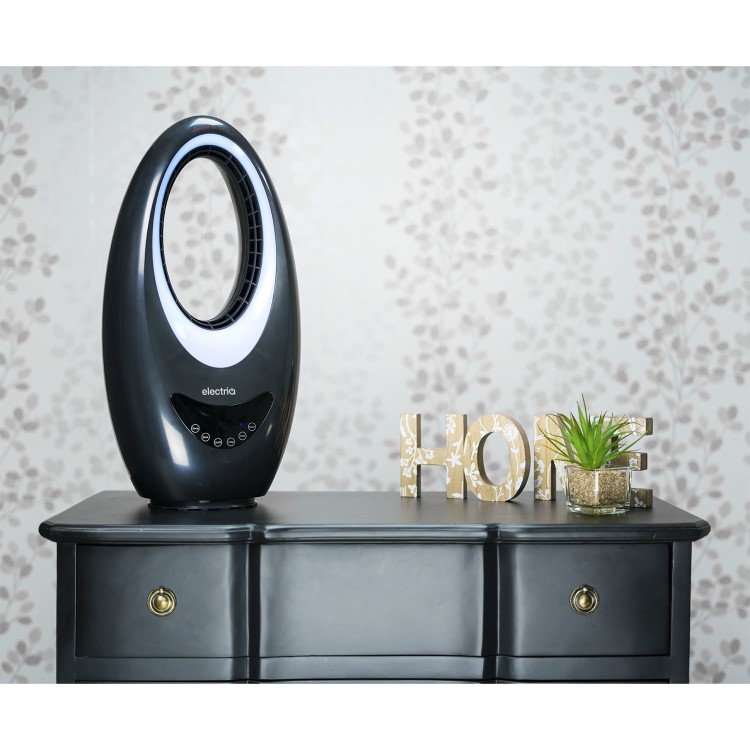 electriQ Black Bladeless Heater Fan 2kW with Optional Mood Light