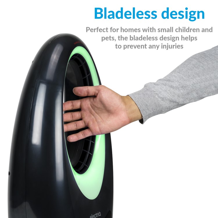 electriQ Black Bladeless Heater Fan 2kW with Optional Mood Light