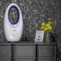 electriQ 24 Inch Smart Quiet Bladeless Tower Fan and Heater with Mood Light - White