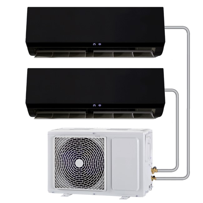 Multi-split 24000 BTU Black Inverter Air Conditioner with single outdoor unit and two 12000 BTU indoor units