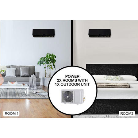 GRADE A1 - Multi-split 18000 BTU Smart Black Inverter Air Conditioner with single outdoor unit and two 9000 BTU indoor units