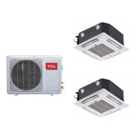 GRADE A1 - Twin Ceiling Cassette system 24000 BTU 6kW A++/A+ SmartApp Wifi  with two 12000 BTU indoor units to a single outdoor unit - 5 years warranty