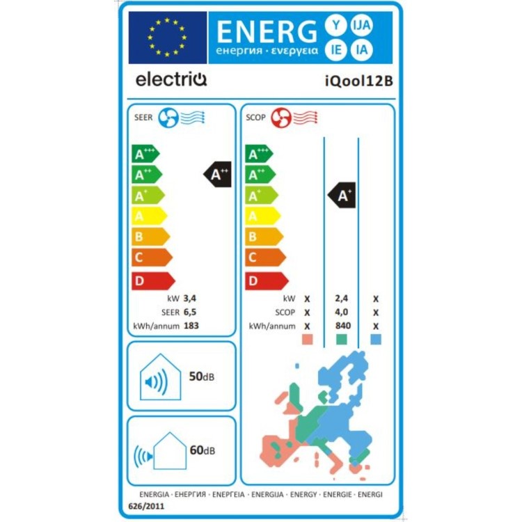 electriQ Black 12000 BTU WiFi Smart A++ DC Inverter Wall Split Air Conditioner with 5m Pipe Kit