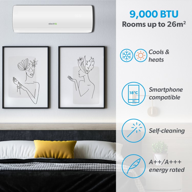 Refurbished Grade A1 IQool Plus 9000 BTU Smart A+++ Wall Split Air Conditioner with Heat Pump - 5-Metre Pipe Kit Included